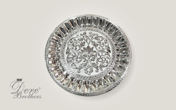 Silver Lotus Nakshi Tabak Pooja Plate