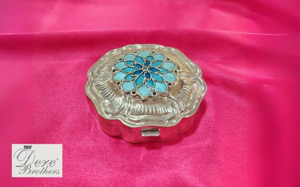 Flower Nakshi Shaped Box with Blue Flower Meena