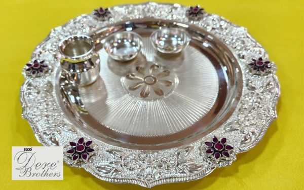 Silver Nakshi Pooja Plate with Stone Purity- 92.5% - Image 2