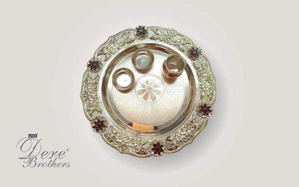 Silver Nakshi Pooja Plate with Stone Purity- 92.5%